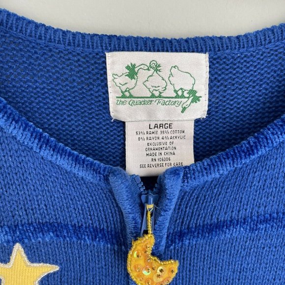 Vtg Quacker Factory Blue Embellished Full Zip Boucle Trim Angel Sweater - Picture 2 of 7